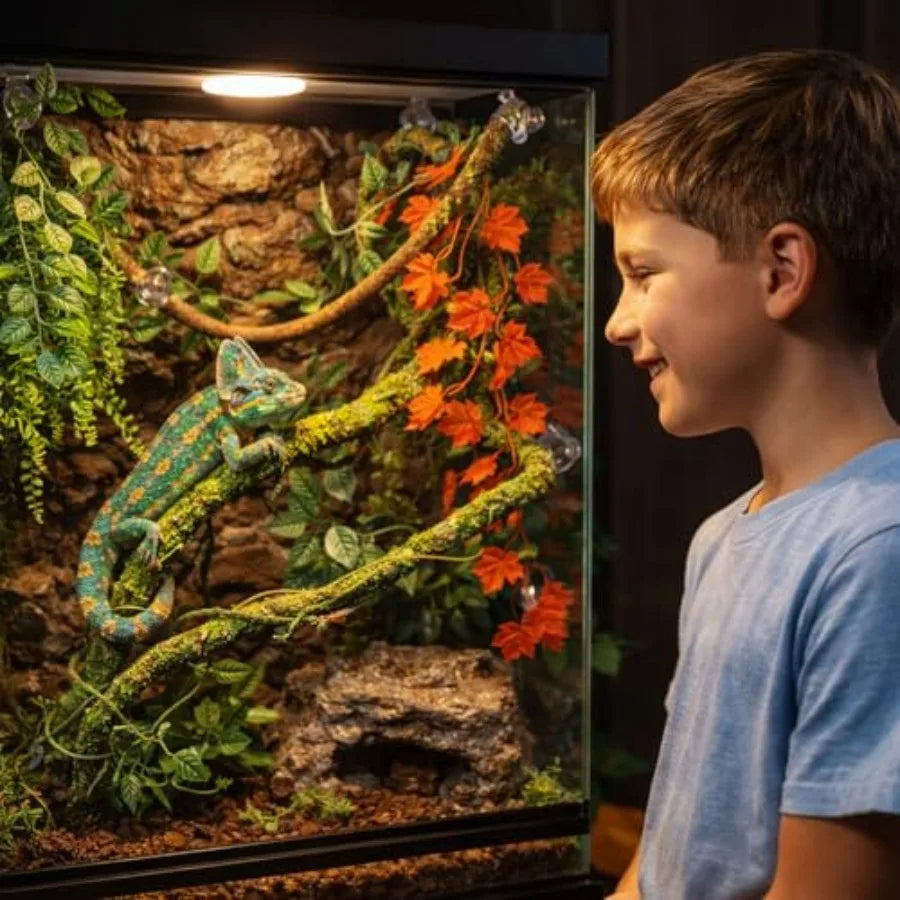 Flexible Reptile Jungle Vine with Leaves – Climbing Branch Decor for Snakes, Bearded Dragons, Geckos & Terrariums