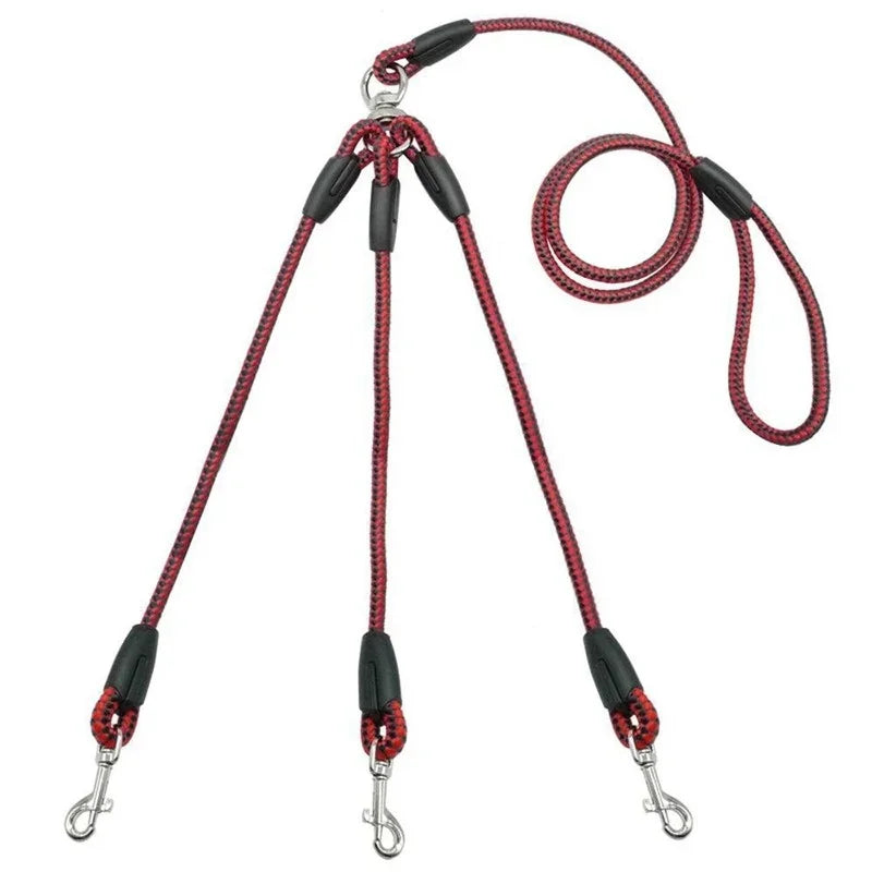 3-Way No-Tangle Dog Leash – Adjustable Triple Coupler Lead with Soft Padded Handle for Walking 3 Dogs
