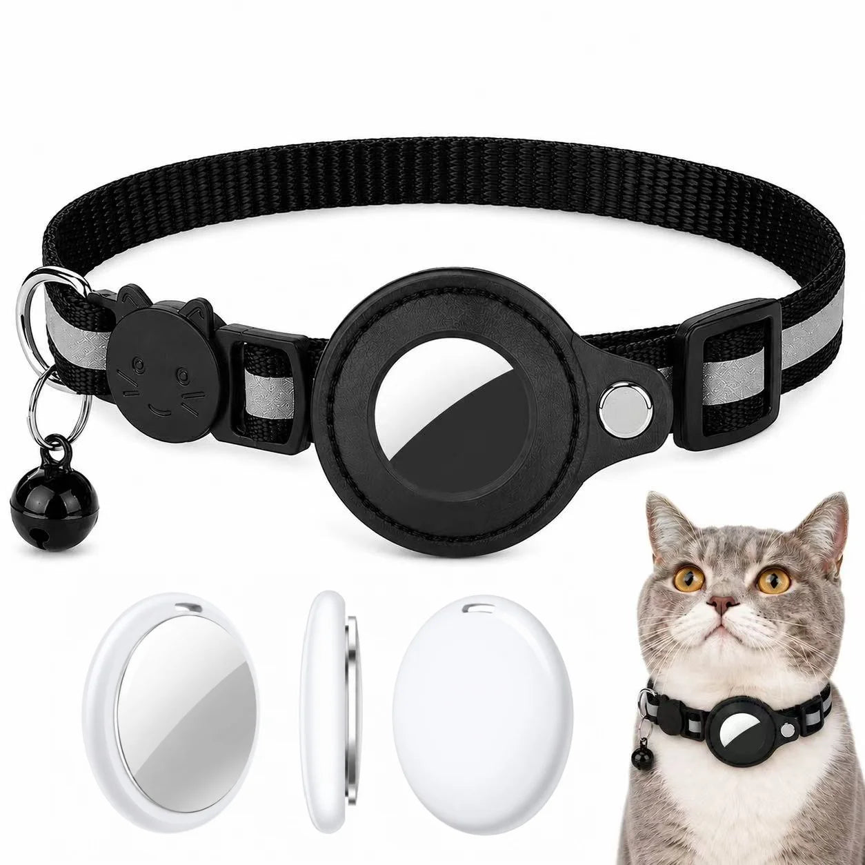 Cat AirTag Holder Collar – Breakaway Reflective Adjustable Kitten Collar with Waterproof AirTag Case & Safety Bell