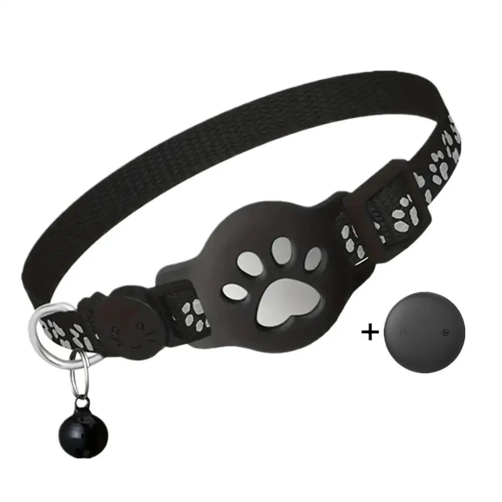 Anti-Lost Cat Collar – Adjustable Nylon AirTag Holder with Secure AirTag Slot, Removable Bell & Paw Print Design for Cats & Kittens
