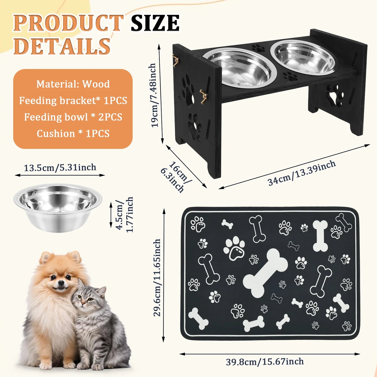 Elevated Pet Bowls with Adjustable Stand – Slow Feeder & Double Stainless Steel Food and Water Bowls for Small, Medium & Large Pets