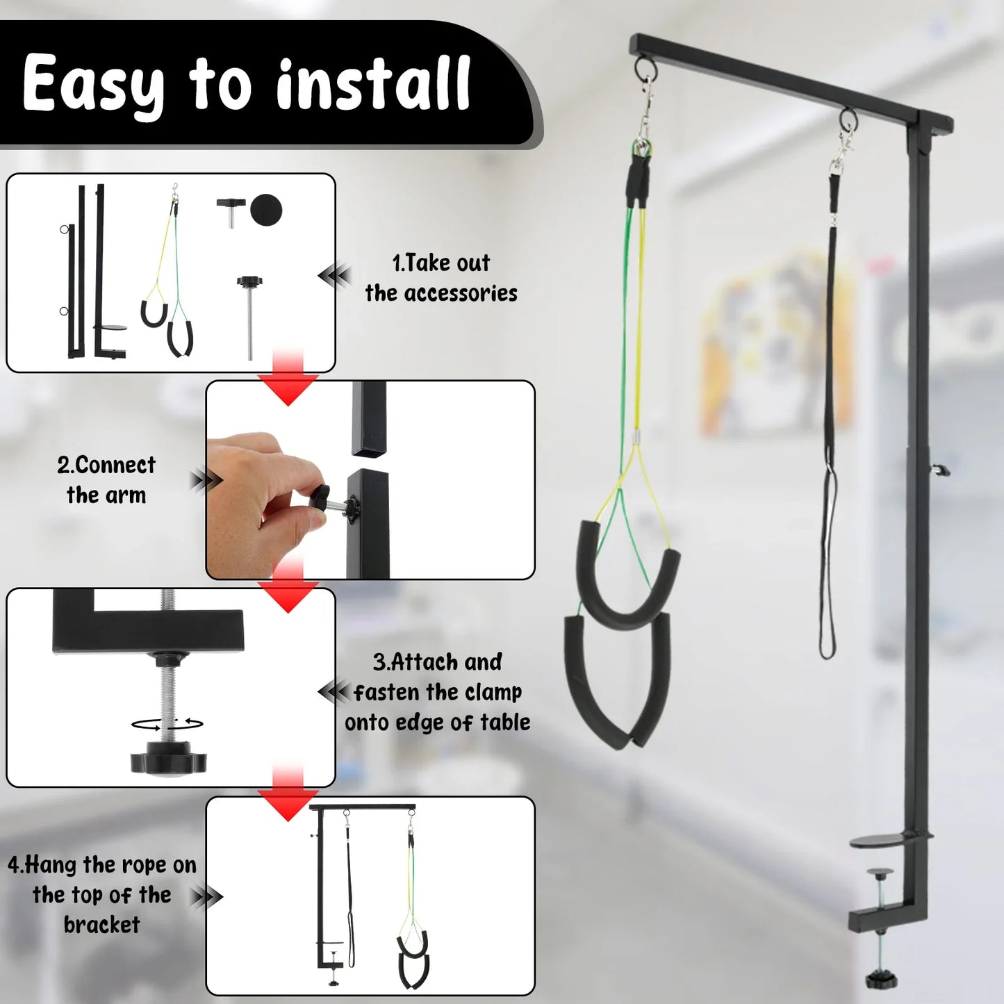 Adjustable Dog Grooming Table Arm with Clamp – Iron Pet Grooming Stand for Haircuts, Trimming & Nail Clipping