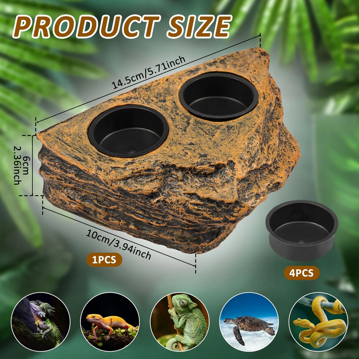 Magnetic Reptile Feeder Ledge – Food & Water Dish with 4 Bowls for Geckos, Lizards, Tree Frogs & Chameleons