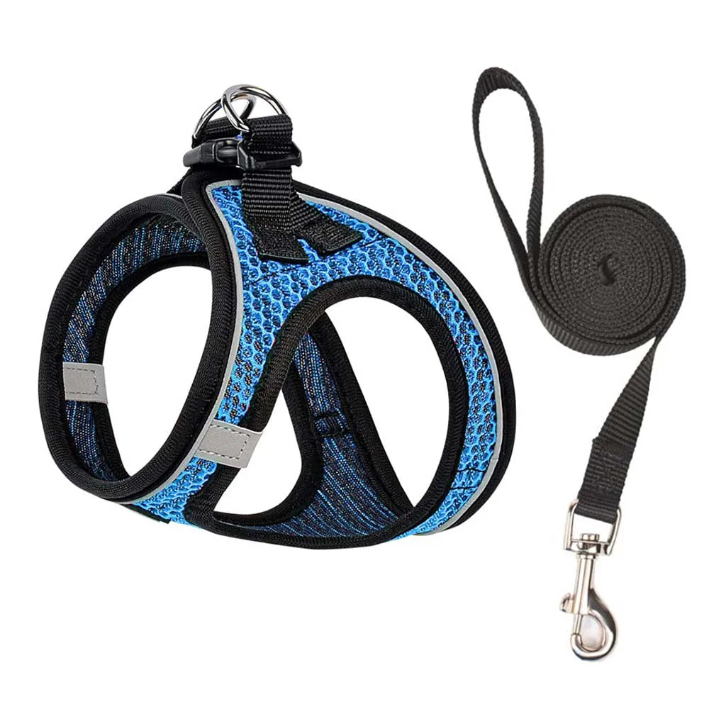 Breathable Mesh Pet Harness and Leash Set – Adjustable Reflective Vest for Dogs & Cats