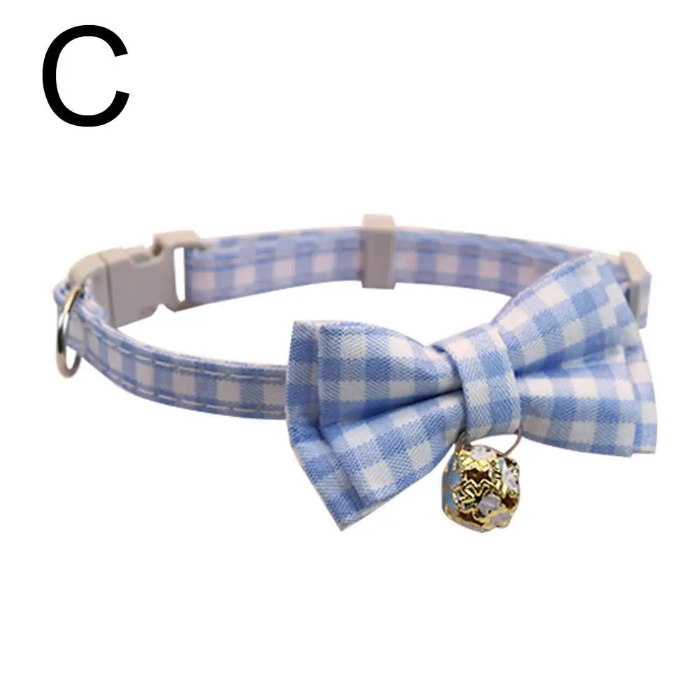 Plaid Bow Cat Collar with Bell – Adjustable Safety Collar for Kittens, Cats & Puppies
