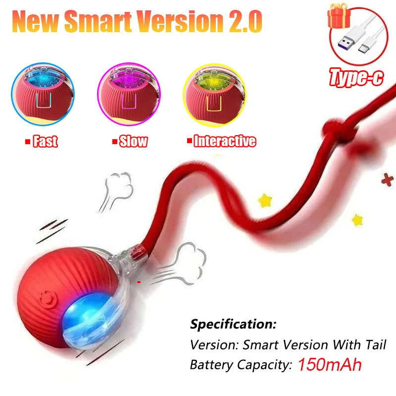 Automatic Rolling Cat Toy Ball – Rechargeable Smart Ball with Faux Tail Mouse Chase Toy for Cats & Small Dogs