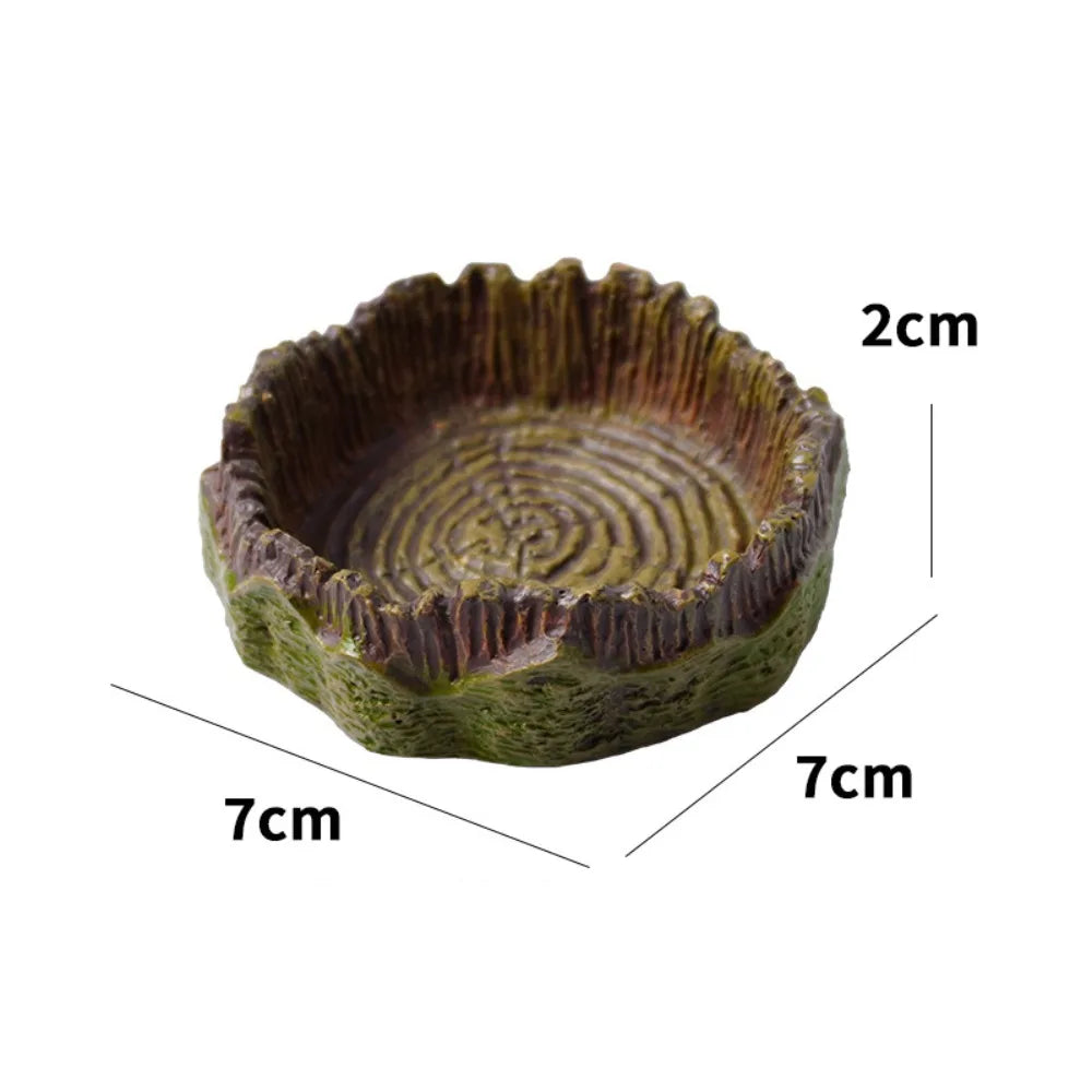 Resin Reptile Feeder Bowl – Tree Stump Shallow Food & Water Dish for Geckos, Lizards, Snakes & Other Reptiles