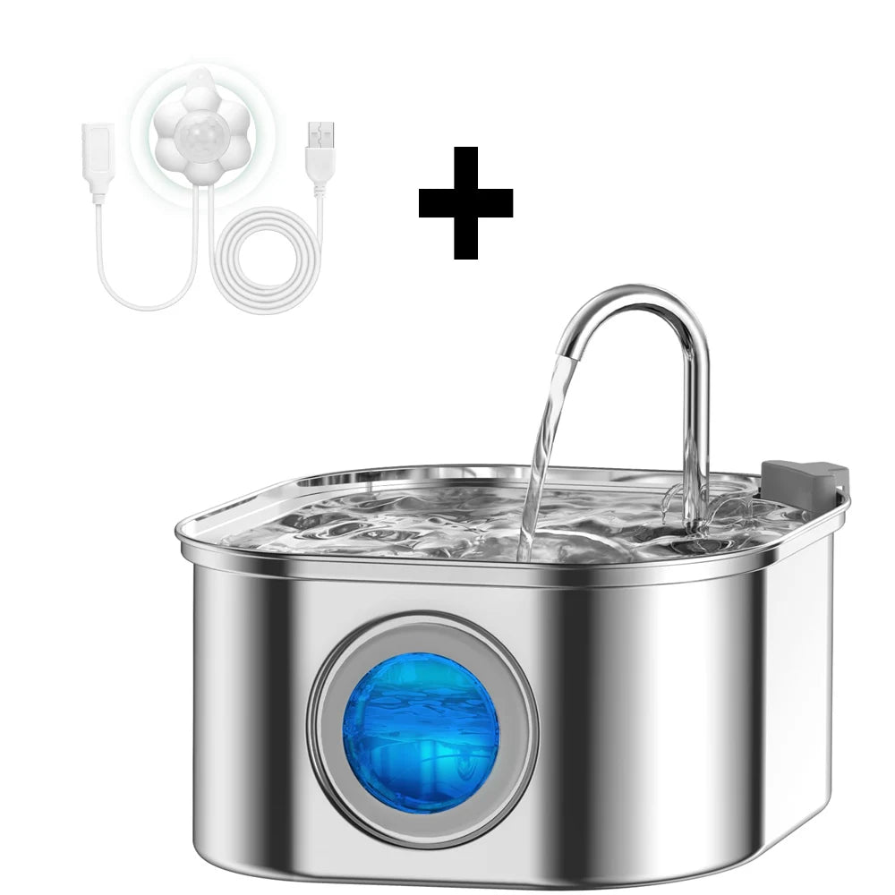 Automatic Cat Water Fountain 3.2L/108oz – Stainless Steel Pet Water Dispenser with Sensor, Ultra-Quiet Pump & Filter System