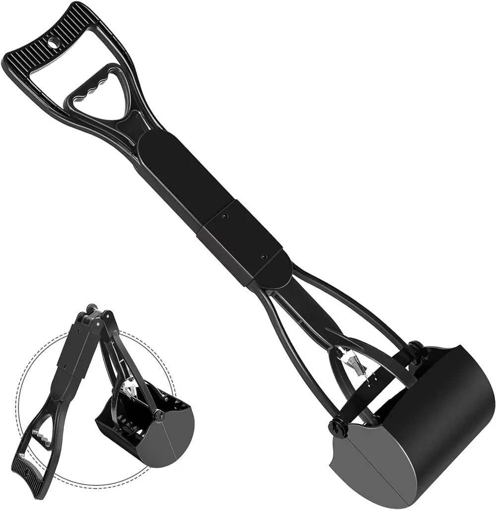 Dog Pooper Scooper – Long Handle Foldable Pet Waste Pickup Tool with Jaw Scoop for Outdoor Cleanup