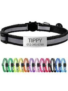 13 Colors Custom Engraved Reflective Cat Collar with Safety Buckle & Bell, Adjustable Personalized Pet Collar for Small Cats