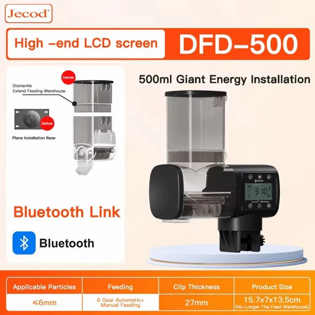 Jebao Jecod DRF Automatic Fish Tank Feeder BT Remote Control with Digital Timing Feeding Food Dispenser for Aquarium Pet Fish
