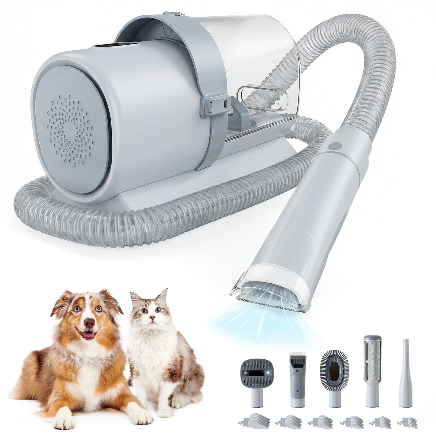 2.5L Professional Pet Grooming Vacuum Kit – 3 Suction Modes, 5 Grooming Tools & Cordless Low-Noise Clippers for Dogs & Cats