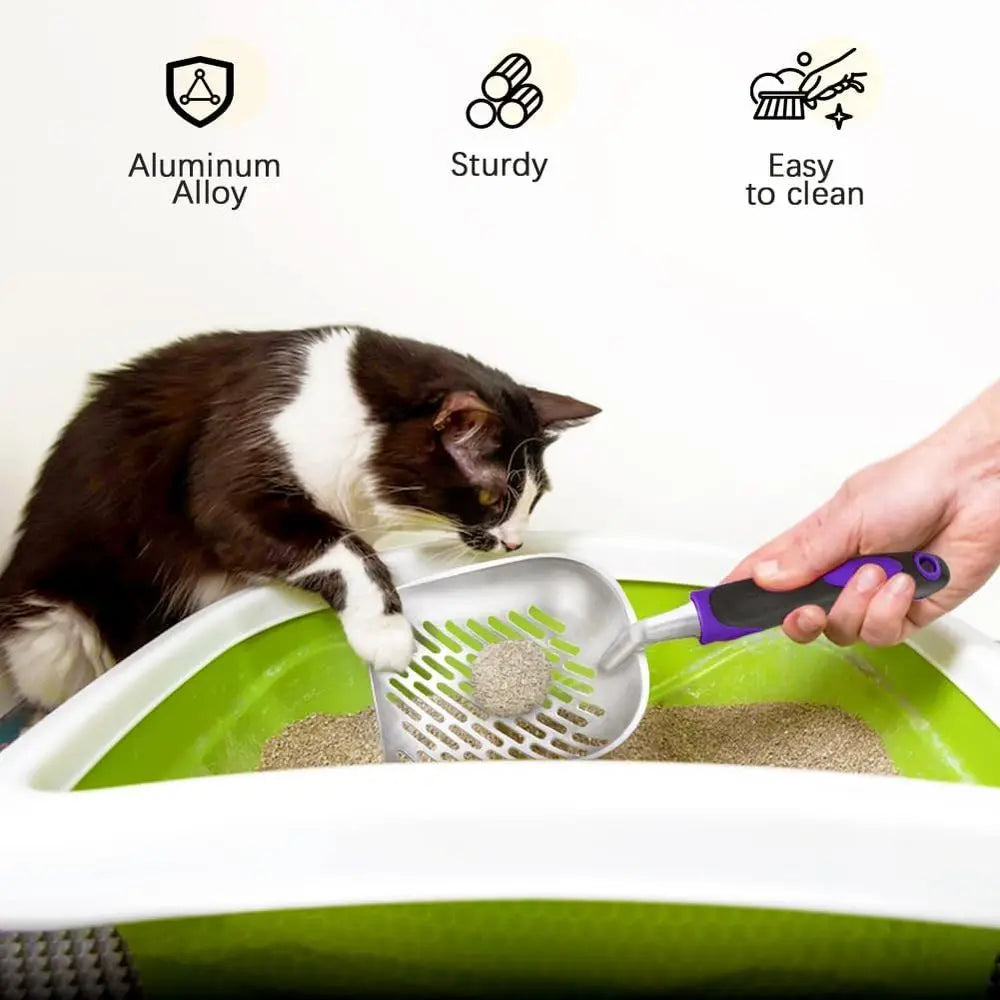 Metal Cat Litter Scoop – Long Handle Mesh Scooper for Fast Waste Removal and Easy Litter Box Cleaning