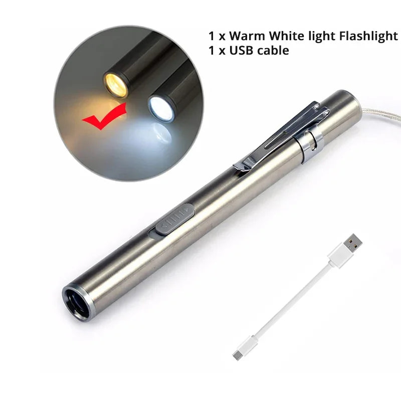 USB Rechargeable LED Pen Light – Portable Medical Inspection Flashlight with Stainless Steel Clip for Nurses, Doctors & Veterinary Use