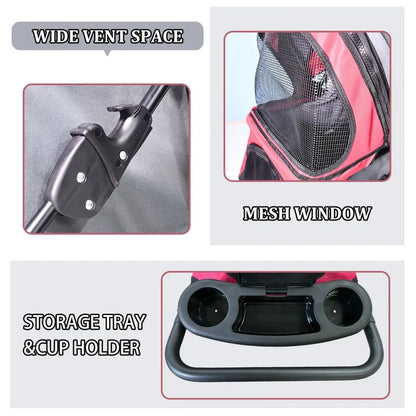 4-Wheel Pet Stroller for Dogs & Cats – Foldable Pet Carrier with Storage Basket, Cup-Holder.