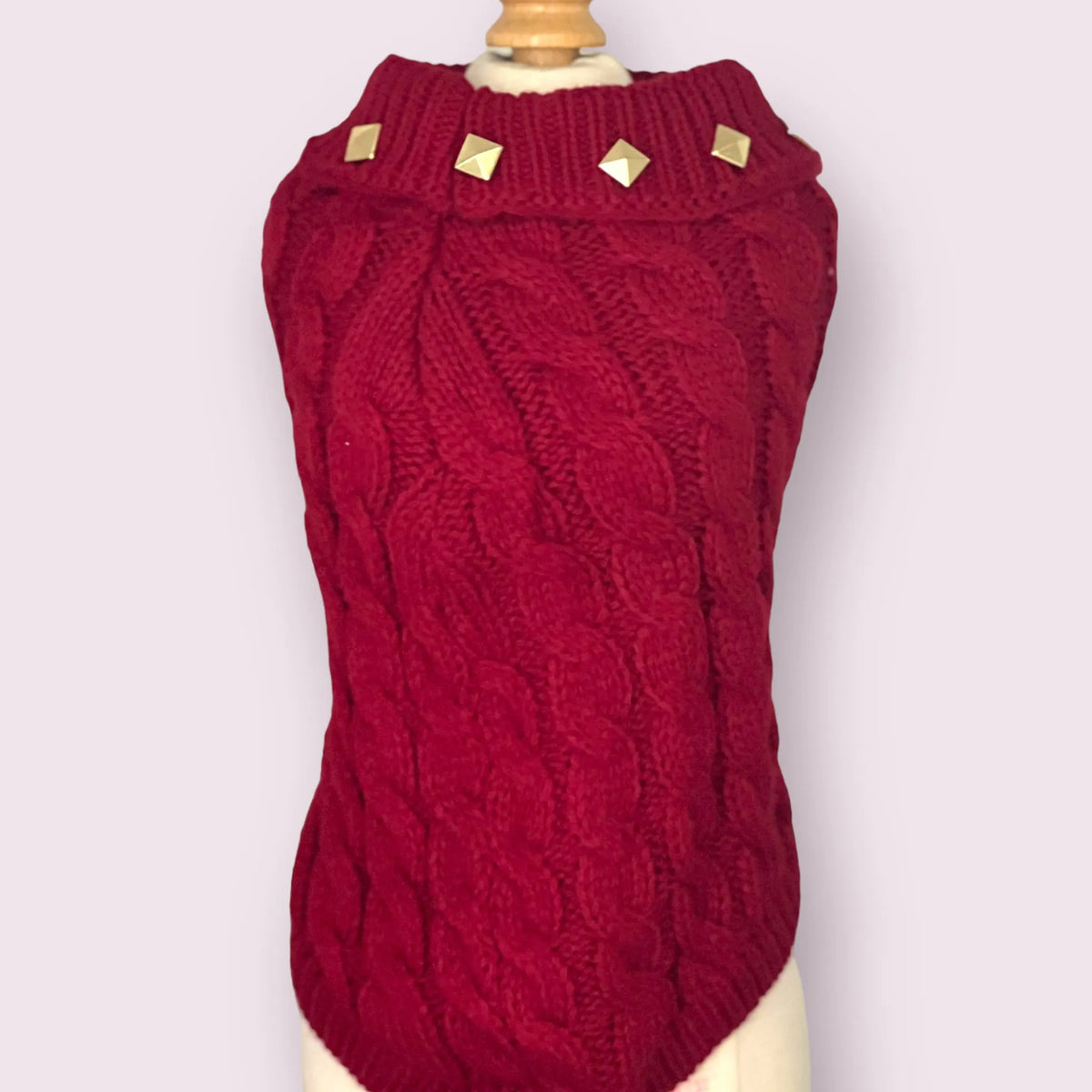Knit Turtleneck Dog Sweater with Gold Studded Collar