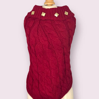 Knit Turtleneck Dog Sweater with Gold Studded Collar