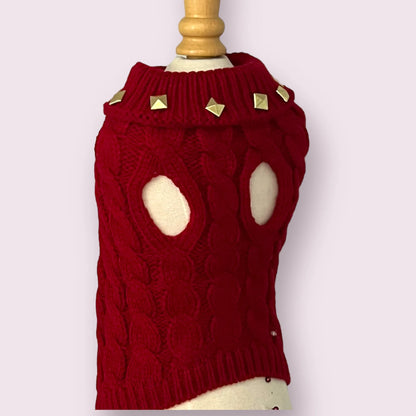 Knit Turtleneck Dog Sweater with Gold Studded Collar