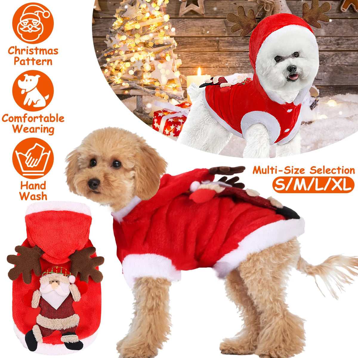 Christmas Dog Sweater – Santa Claus & Reindeer Holiday Dog Clothes