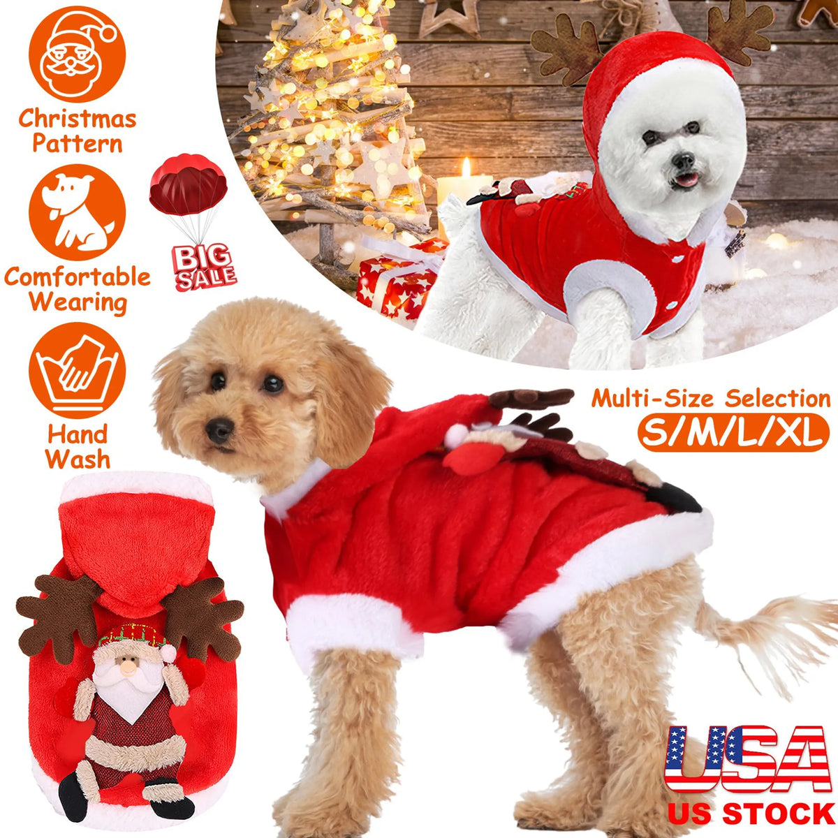 Christmas Dog Sweater – Santa Claus & Reindeer Holiday Dog Clothes