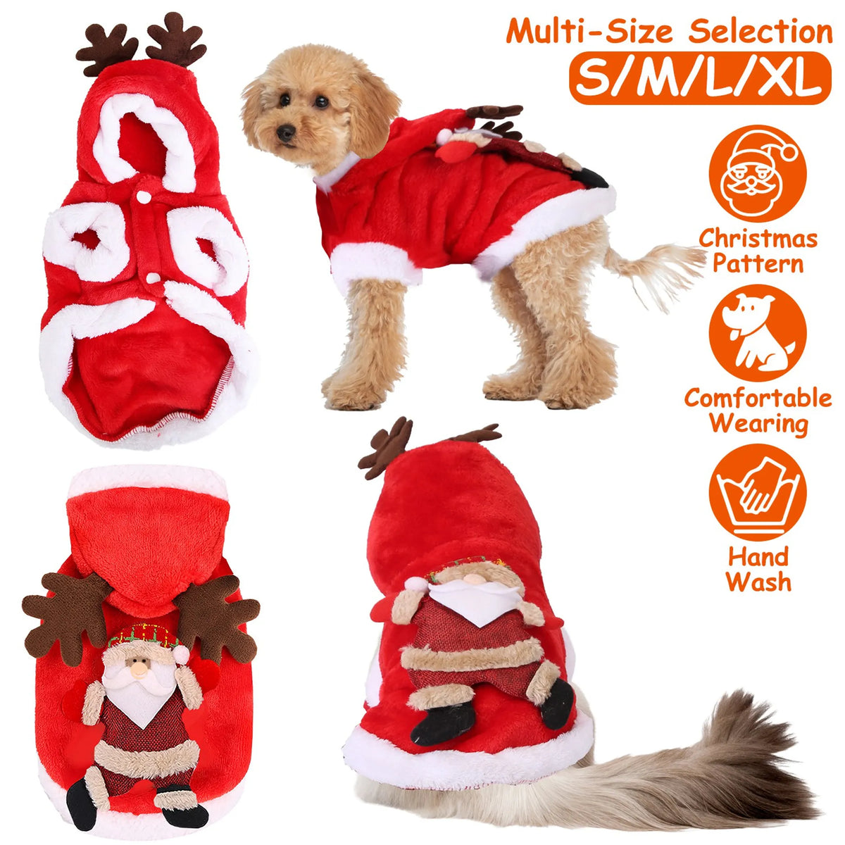 Christmas Dog Sweater – Santa Claus & Reindeer Holiday Dog Clothes