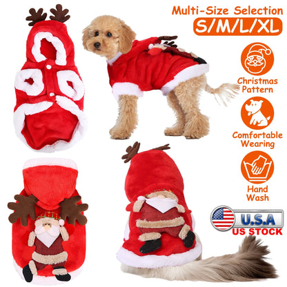Christmas Dog Sweater – Santa Claus & Reindeer Holiday Dog Clothes