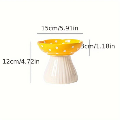 6-Inch Elevated Mushroom Cat Bowl – Ceramic Beard-Friendly Food & Water Dish with Ergonomic Raised Design