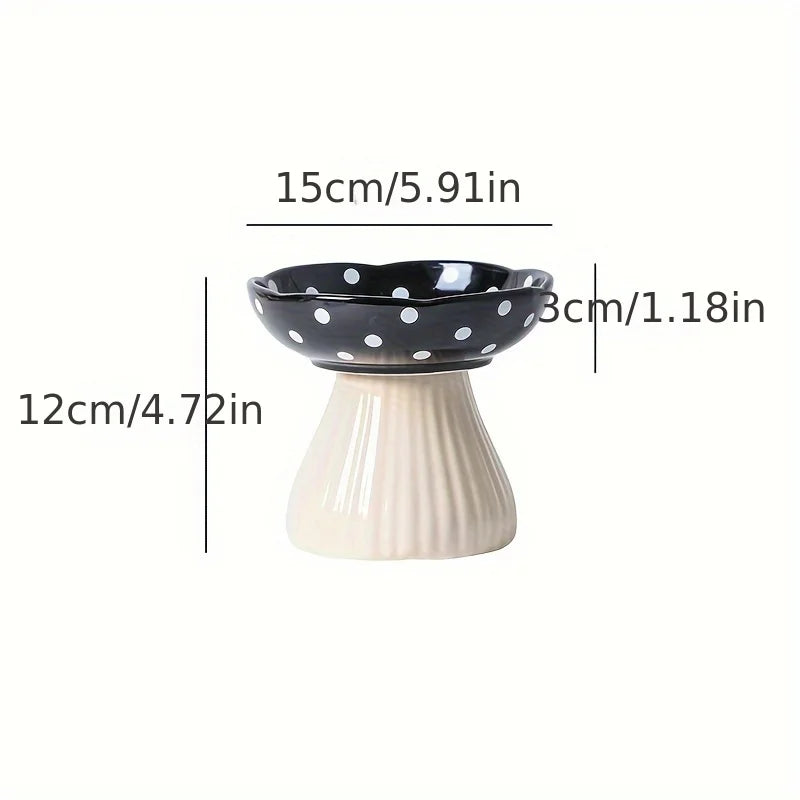 6-Inch Elevated Mushroom Cat Bowl – Ceramic Beard-Friendly Food & Water Dish with Ergonomic Raised Design