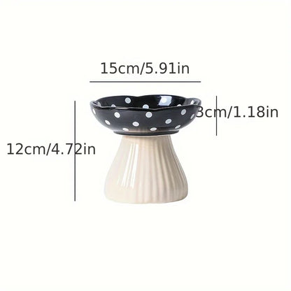 6-Inch Elevated Mushroom Cat Bowl – Ceramic Beard-Friendly Food & Water Dish with Ergonomic Raised Design