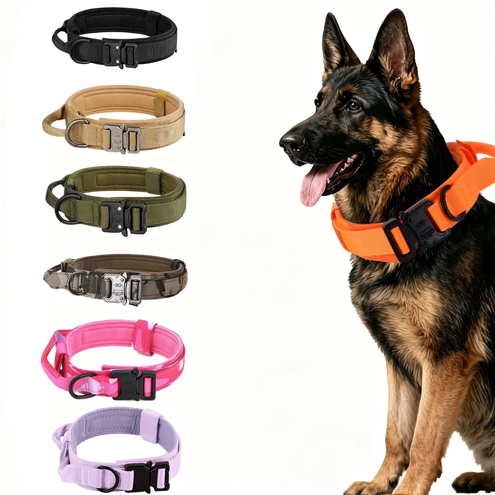 Tactical Dog Collar with Control Handle – Adjustable Heavy-Duty Military Nylon Collar for Medium & Large Dogs