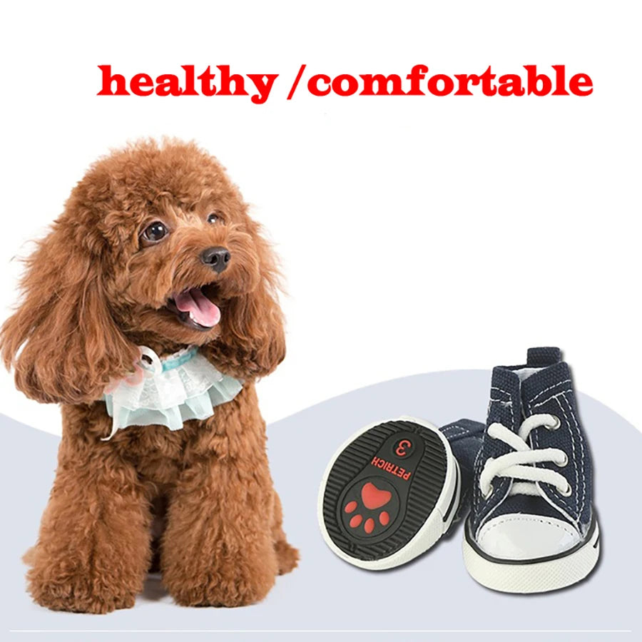 Denim Canvas Dog Sneakers – Sporty Cloth Shoes & Cute Pet Boots for Small Dogs and Puppies