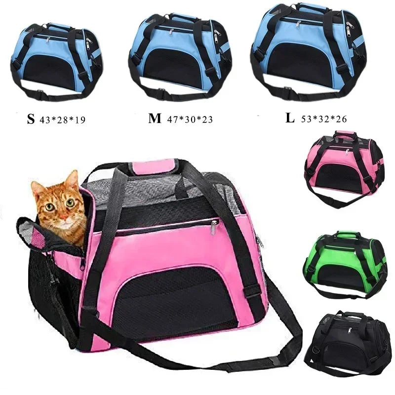 Portable Mesh Pet Carrier Bag – Breathable Foldable Travel Handbag for Cats & Small Dogs