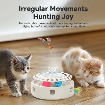 ROJECO 3-in-1 Automatic Cat Toy – Interactive Electric Butterfly, Feather Teaser & Track Ball Play Set for Indoor Cats & Kittens