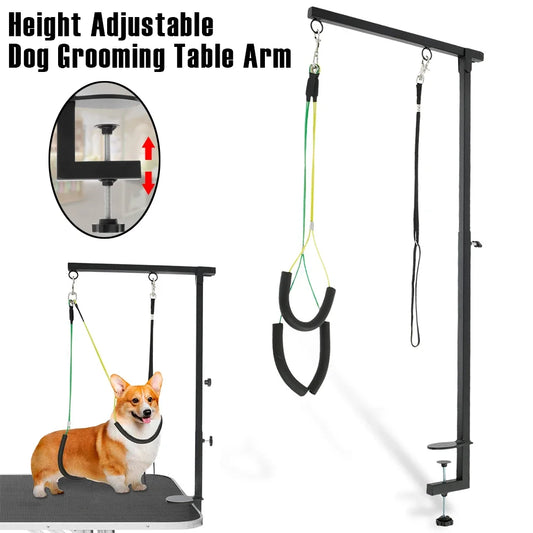 Adjustable Dog Grooming Table Arm with Clamp – Iron Pet Grooming Stand for Haircuts, Trimming & Nail Clipping