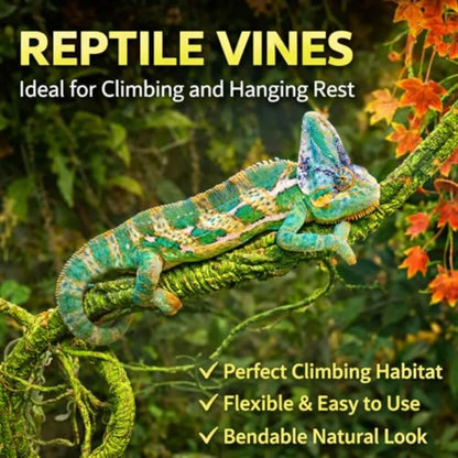 Flexible Reptile Jungle Vine with Leaves – Climbing Branch Decor for Snakes, Bearded Dragons, Geckos & Terrariums