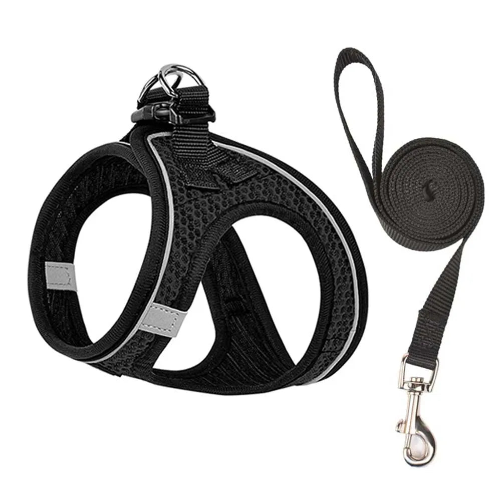 Breathable Mesh Pet Harness and Leash Set – Adjustable Reflective Vest for Dogs & Cats