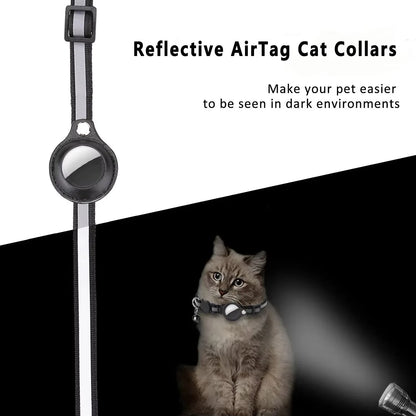 Cat AirTag Holder Collar – Breakaway Reflective Adjustable Kitten Collar with Waterproof AirTag Case & Safety Bell