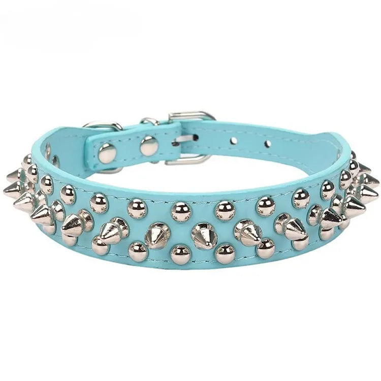 Adjustable Leather Dog Collar with Spikes & Rivet Studs – Punk Style Collar for Small Dogs and Cats