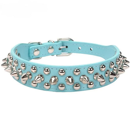 Adjustable Leather Dog Collar with Spikes & Rivet Studs – Punk Style Collar for Small Dogs and Cats