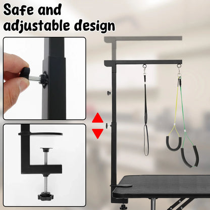 Adjustable Dog Grooming Table Arm with Clamp – Iron Pet Grooming Stand for Haircuts, Trimming & Nail Clipping