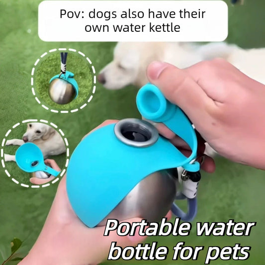 Dog Water Bottle with Removable Silicone Bowl – 285ml Stainless Steel Leak-Proof Travel Water Dispenser for Walking, Hiking & Outdoor Activities