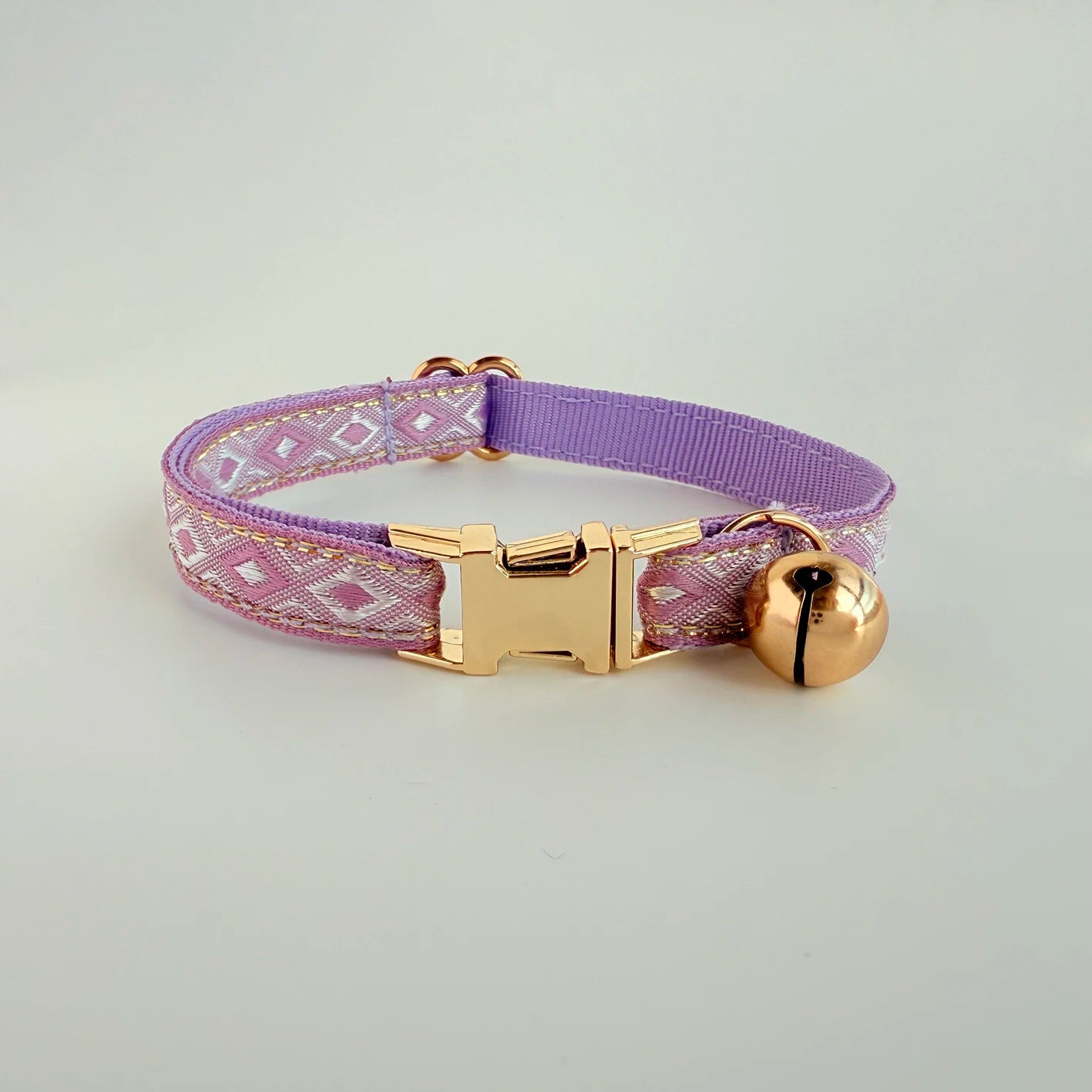 Personalized Jacquard Cat Collar with Gold Thread – Adjustable Collar for Kittens & Small Dogs