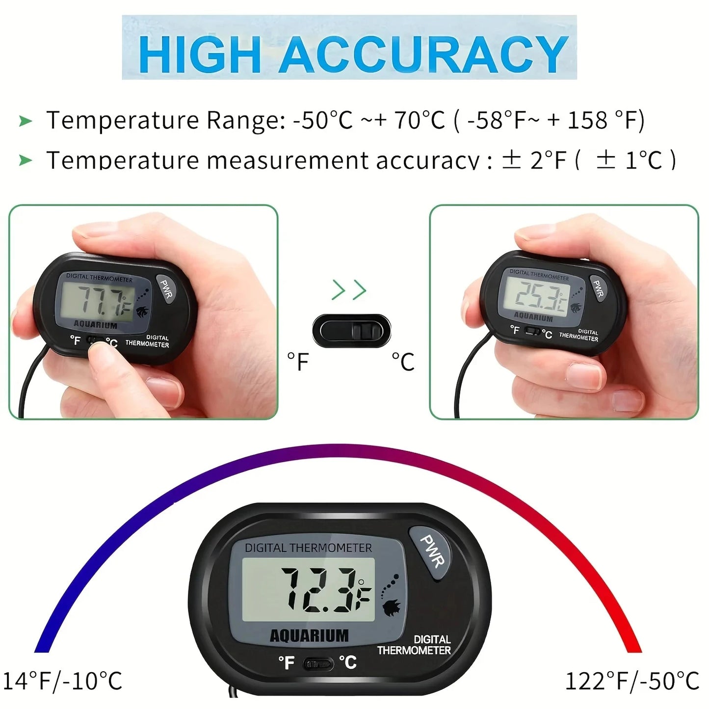 LCD Digital Aquarium Thermometer – Water-Resistant Probe Thermometer for Fish Tanks & Reptile Habitats (2/4/8-Pack)