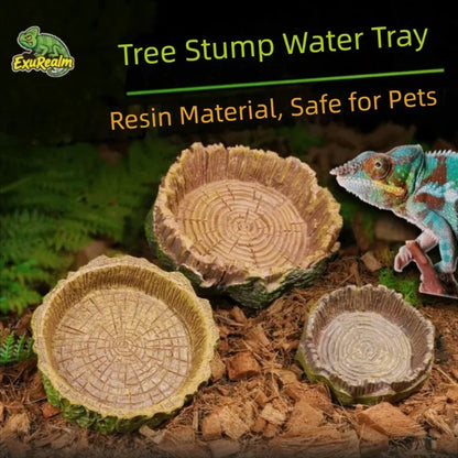 Resin Reptile Feeder Bowl – Tree Stump Shallow Food & Water Dish for Geckos, Lizards, Snakes & Other Reptiles