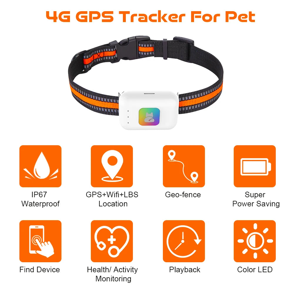 4G Dog GPS Tracker Smart Collar for Pets Dogs Cats No monthly fee No subscription No Hidden Fees Anti-Lost Alarm & Geo-Fence