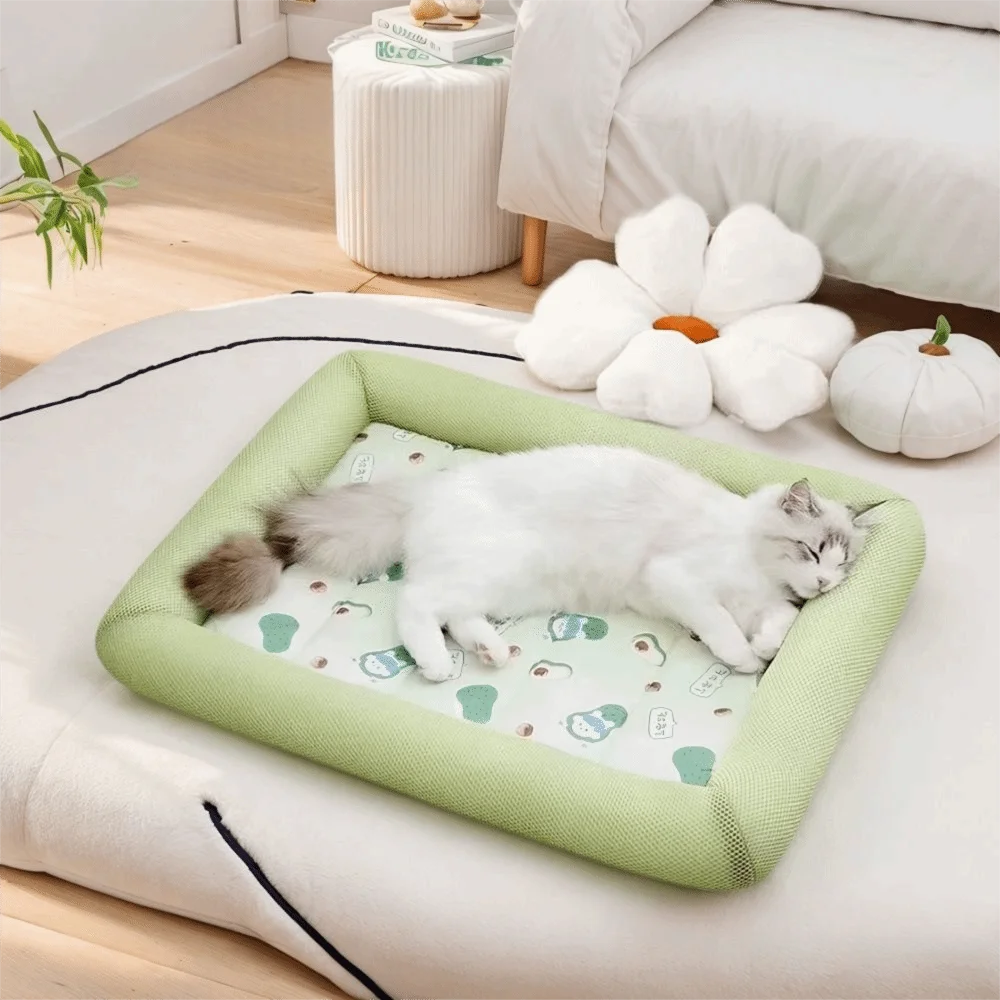Square Pet Cooling Bed – Soft Breathable Non-Slip Washable Sleeping Pad for Dogs, Cats & Puppies, All-Season Comfort
