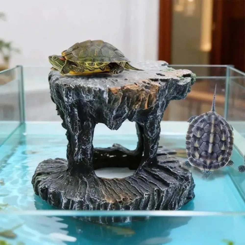 Resin Turtle Basking Platform – Non-Toxic Natural Rock Cave Shelter & Aquarium Decoration for Turtles and Aquatic Reptiles