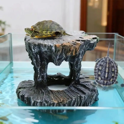 Resin Turtle Basking Platform – Non-Toxic Natural Rock Cave Shelter & Aquarium Decoration for Turtles and Aquatic Reptiles