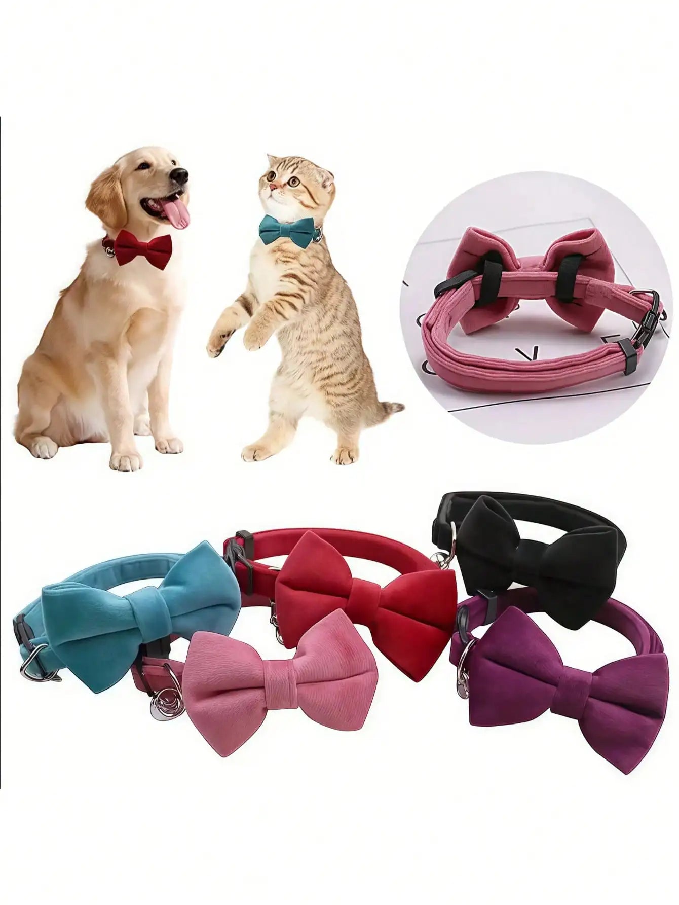 1pc Fashionable Adjustable Pet Collar, Multi-Color, With Bell And Bow Tie - Suitable For Cats And Small Dogs