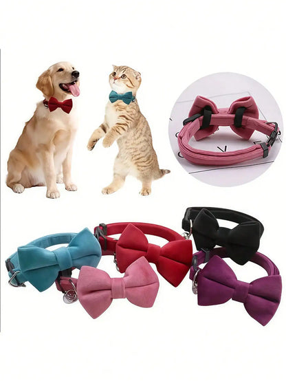 1pc Fashionable Adjustable Pet Collar, Multi-Color, With Bell And Bow Tie - Suitable For Cats And Small Dogs